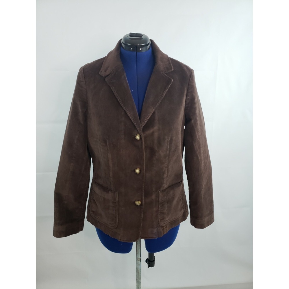L.L.Bean women's 3 Button Corduroy Brown lined Jacket Coat size 14 REG X04